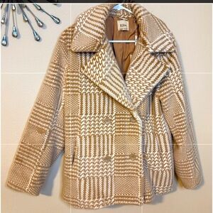 💥SALE PRICE💥 Elie Tahari Faux Fur Double Breasted Coat Camel & White Large NWT